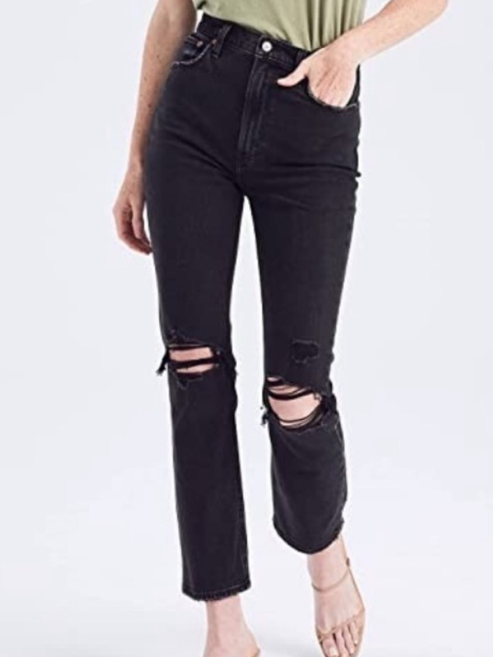 Abercrombie & Fitch Black High-Rise Distressed Straight Jeans